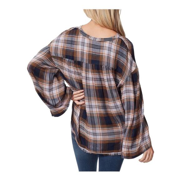 Jessica Simpson Jenna Womens Boho Hi-Lo Plaid Notch-Neck Pullover Top Small - Picture 12 of 12